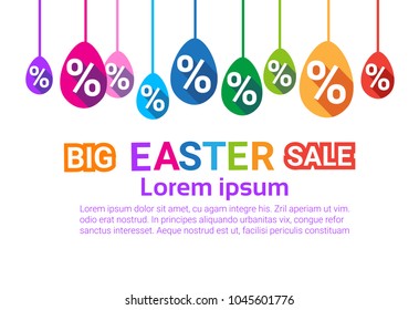 Gran Plantilla De Venta De Pascua Fondo Afiche Descuentos De Vacaciones Banner Con Vector De Huevos Decorativos Ilustración