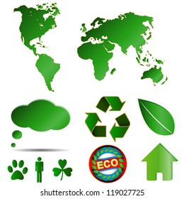 Big eco logos set executed in green style