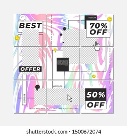 Big editable template for social media post templates. Abstract background with geometric and holographic elements in puzzle form. 