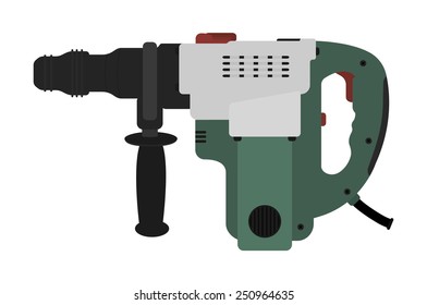 Big electric hammer drill icon in black and green colors. Clip art illustration isolated on white 