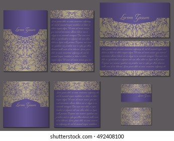 Big elegant set of brochures, invitations, fliers and business cards. Nice vector hand-drawn illustration