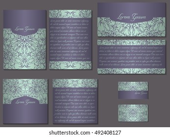 Big elegant set of brochures, invitations, fliers and business cards. Nice vector hand-drawn illustration