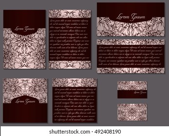 Big elegant set of brochures, invitations, fliers and business cards. Nice vector hand-drawn illustration