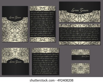 Big elegant set of brochures, invitations, fliers and business cards. Nice vector hand-drawn illustration