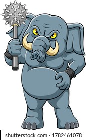 Big elephant with cudgel in standing pose of illustration