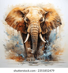 Big elephant in EPS format drawing style, vector elephant, watercolor elephant with color splash