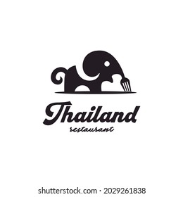 big elephant with fork for cafe restaurant logo