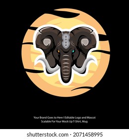 Big elephant head logo with long tusks. Big animal logo. Elephant animal mascot. Team logo for the game