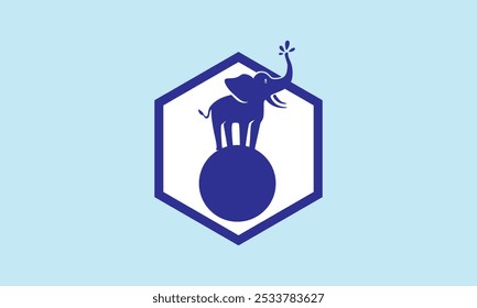 big elephant playing globe logo, silhouette of heavy animal standing on the circle vector illustrations