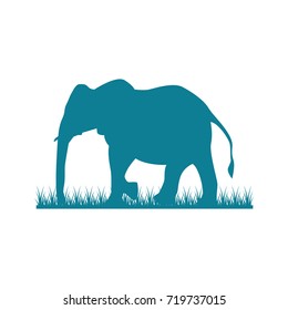 Big Elephant Walking on Grass Illustration