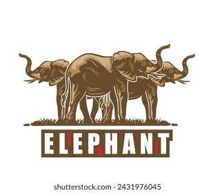 BIG ELEPHANTS STANDING LOGO, silhouette of happy and strong animal vector illustrations