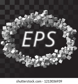 big eliptic frame formed by random sized cubes. free area for any object or text. suitable for banner, ad, technology and abstract themes. with transparent background.