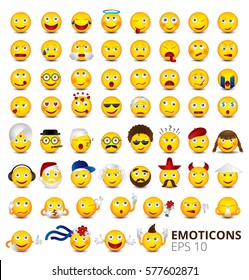 Big emoticon set isolated on white background.