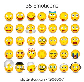 Big emoticons set on white background.