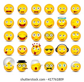 Big emotikons set. Emoji set on white background 