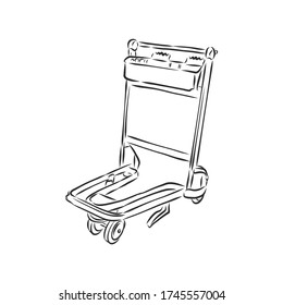 Big empty arrival move handcart basket truck on white background. Luggage cart, vector sketch illustration