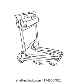 Big empty arrival move handcart basket truck on white background. Luggage cart, vector sketch illustration