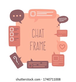 Big empty frame area made from colorful small chat or speech bubbles. Vector hand drawn illustration