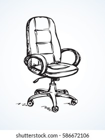 Big empty new soft mobile recliner isolated on white backdrop. Freehand linear dark ink hand drawn picture logo sketchy in retro art scribble style pen on paper. View closeup with space for text