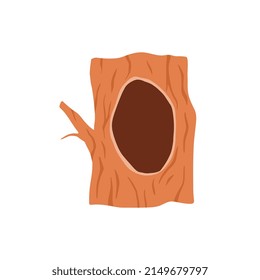 Big and empty tree hollow or burrow, flat vector illustration isolated on white background. Cartoon nature element. Tree trunk with hole inside.