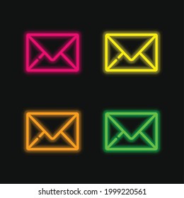 Big Envelope four color glowing neon vector icon