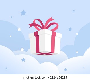 A big event where you can give a gift through a sweet event illustration set. ribbon, new, star, birthday, sky. Vector drawing. Hand drawn style.