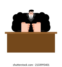 Big Evil Boss Sits At Table. Vector Illustration