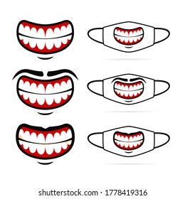 Big evil funny smile with teeth vector face mask graphic illustration design set