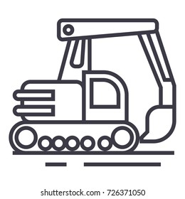 big excavator vector line icon, sign, illustration on background, editable strokes