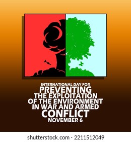 Big Explosion Icon With A Shady Tree In The Frame With Bold Text On Gradation Background To Commemorate Preventing The Exploitation Of The Environment In War And Armed Conflict On November 6