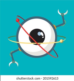 Big Eye Atom with Robot hands illustration. Science and Education concept