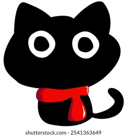 A big eye black cat  wearing a red scarf