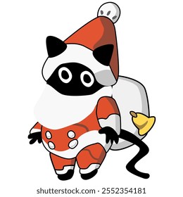 A big eye black Cat wearing Santa Claus uniforms, santa claus shirt and a hat. cartoon