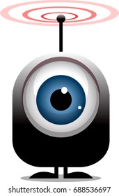 big eye cartoon character transmitting radio waves