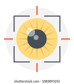 
A big eye in a focus, flat icon design of a cyber eye vision

