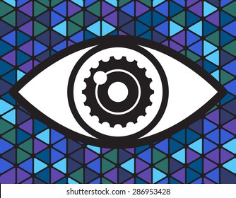 Big eye logotype on triangle background, illustration