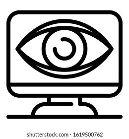 Big eye on monitor icon. Outline big eye on monitor vector icon for web design isolated on white background