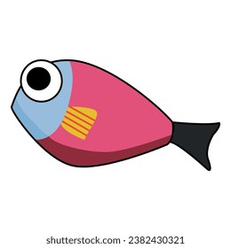 Big eye pink fish character in flat illustration. Vector illustration