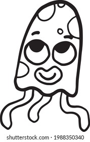 Big eye squid cartoon vector illustration black and white 