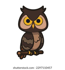 Big Eyed Brown Owl. Halloween Icon Vector Illustration