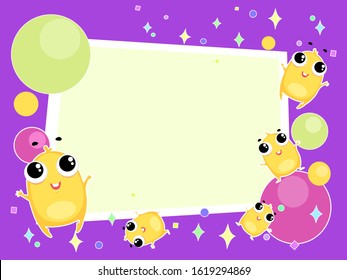 Big eyed characters swim around banner. Exciting bright banner for celebration. Ready design for promotion