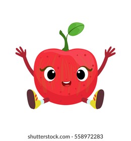 Big Eyed Cute Girly Apple Character Sitting, Emoji Sticker With Baby Fruit