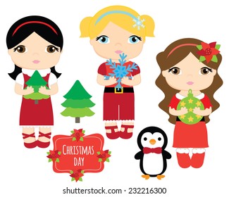 Big Eyed Girl kids in Christmas Santa Outfits
