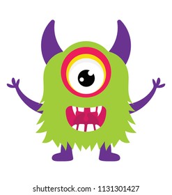 
A big eyed and horned monster screaming with opened arms, cyclops flat icon image 
