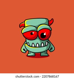 Big Eyes Monster Cartoon Illustration, Funny, Fictional Character. Premium Vector. Flat Cartoon Style