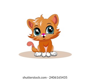 big eyes red cat vector 
