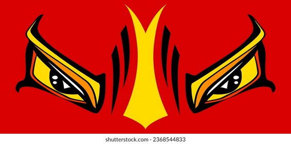 Big eyes red mask.Dragon face. Asian Man portrait