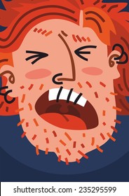 big face screaming man with piercings and red hair