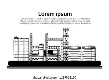 Big factory, plant with emissions smoke air pipe on white background flat copy space vector illustration