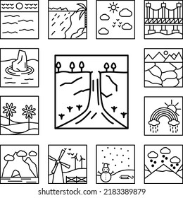 icono de esquema de caída grande en una colección con otros elementos